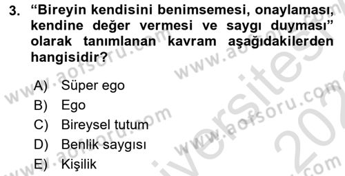 Din Psikolojisi Dersi 2021 - 2022 Yılı (Final) Dönem Sonu Sınav Soruları 3. Soru