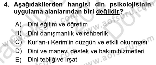 Din Psikolojisi Dersi 2021 - 2022 Yılı (Final) Dönem Sonu Sınav Soruları 4. Soru