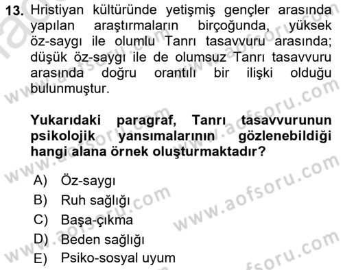 Din Psikolojisi Dersi 2021 - 2022 Yılı Yaz Okulu Sınav Soruları 13. Soru