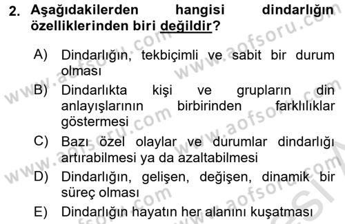 Din Psikolojisi Dersi 2021 - 2022 Yılı Yaz Okulu Sınav Soruları 2. Soru