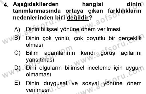 Din Psikolojisi Dersi 2021 - 2022 Yılı Yaz Okulu Sınav Soruları 4. Soru