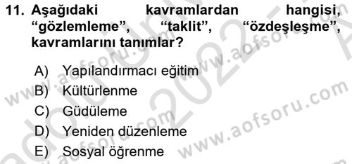 Din Psikolojisi Dersi 2022 - 2023 Yılı (Vize) Ara Sınavı 11. Soru