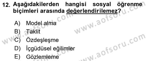Din Psikolojisi Dersi Ara Sınavı Deneme Sınav Soruları 12. Soru