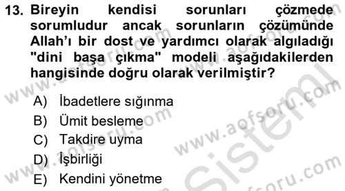 Din Psikolojisi Dersi 2022 - 2023 Yılı (Vize) Ara Sınav Soruları 13. Soru