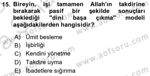 Din Psikolojisi Dersi Ara Sınavı Deneme Sınav Soruları 15. Soru