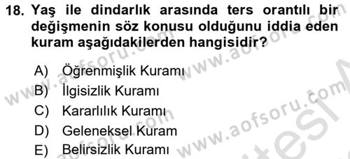 Din Psikolojisi Dersi Ara Sınavı Deneme Sınav Soruları 18. Soru
