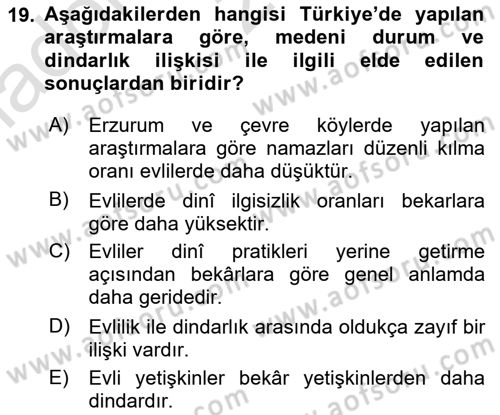 Din Psikolojisi Dersi Ara Sınavı Deneme Sınav Soruları 19. Soru