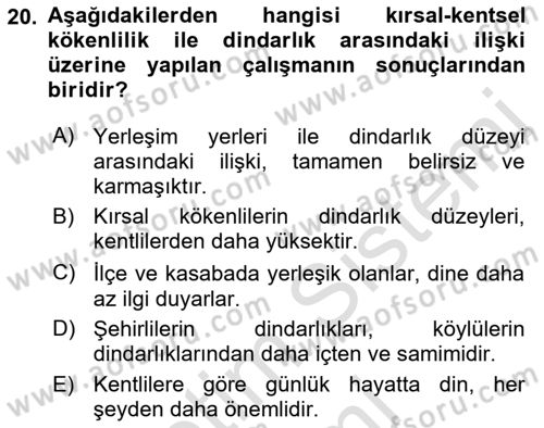 Din Psikolojisi Dersi 2022 - 2023 Yılı (Vize) Ara Sınav Soruları 20. Soru