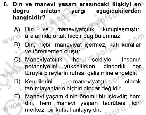 Din Psikolojisi Dersi 2022 - 2023 Yılı (Vize) Ara Sınavı 6. Soru