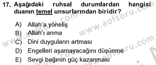 Din Psikolojisi Dersi 2022 - 2023 Yılı (Final) Dönem Sonu Sınav Soruları 17. Soru