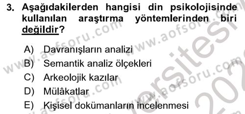 Din Psikolojisi Dersi 2022 - 2023 Yılı (Final) Dönem Sonu Sınav Soruları 3. Soru