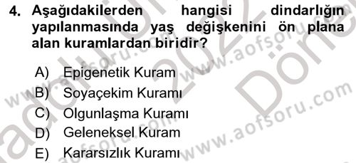 Din Psikolojisi Dersi 2022 - 2023 Yılı (Final) Dönem Sonu Sınav Soruları 4. Soru