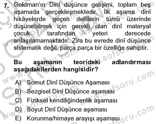 Din Psikolojisi Dersi 2022 - 2023 Yılı (Final) Dönem Sonu Sınav Soruları 7. Soru