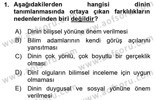 Din Psikolojisi Dersi 2022 - 2023 Yılı Yaz Okulu Sınavı 1. Soru