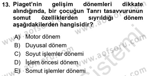 Din Psikolojisi Dersi 2022 - 2023 Yılı Yaz Okulu Sınav Soruları 13. Soru