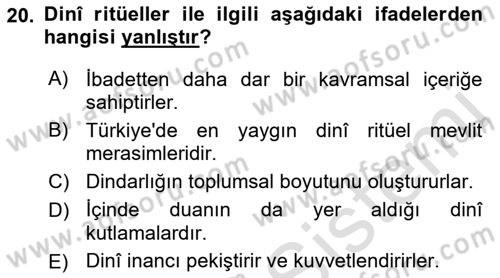 Din Psikolojisi Dersi 2022 - 2023 Yılı Yaz Okulu Sınavı 20. Soru