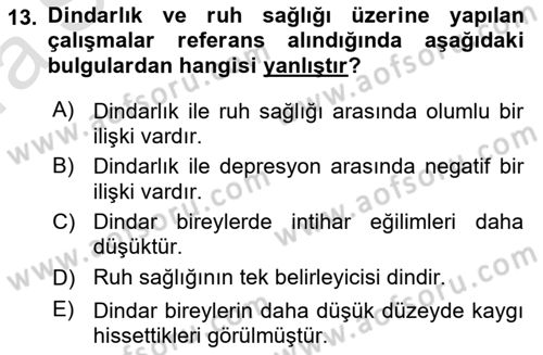 Din Psikolojisi Dersi 2023 - 2024 Yılı (Vize) Ara Sınavı 13. Soru