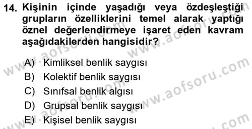 Din Psikolojisi Dersi 2023 - 2024 Yılı (Vize) Ara Sınav Soruları 14. Soru