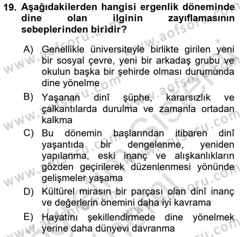 Din Psikolojisi Dersi Ara Sınavı Deneme Sınav Soruları 19. Soru