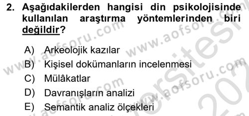 Din Psikolojisi Dersi Ara Sınavı Deneme Sınav Soruları 2. Soru