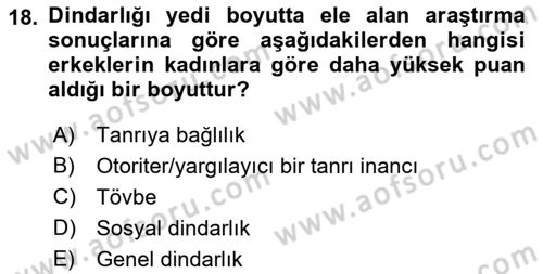 Din Psikolojisi Dersi 2023 - 2024 Yılı (Final) Dönem Sonu Sınav Soruları 18. Soru