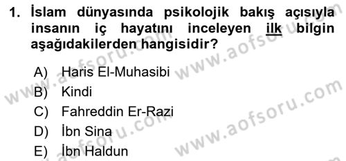 Din Psikolojisi Dersi 2023 - 2024 Yılı Yaz Okulu Sınav Soruları 1. Soru