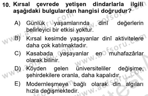Din Psikolojisi Dersi 2023 - 2024 Yılı Yaz Okulu Sınav Soruları 10. Soru