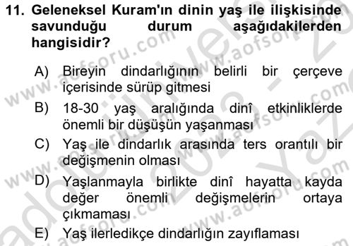 Din Psikolojisi Dersi 2023 - 2024 Yılı Yaz Okulu Sınav Soruları 11. Soru