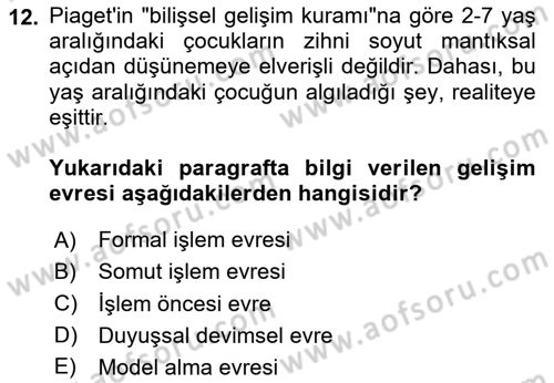 Din Psikolojisi Dersi 2023 - 2024 Yılı Yaz Okulu Sınav Soruları 12. Soru