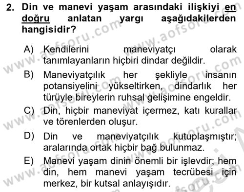 Din Psikolojisi Dersi 2023 - 2024 Yılı Yaz Okulu Sınav Soruları 2. Soru
