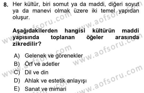 Din Psikolojisi Dersi 2023 - 2024 Yılı Yaz Okulu Sınav Soruları 8. Soru