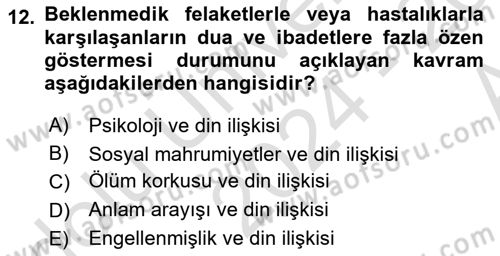 Din Psikolojisi Dersi Ara Sınavı Deneme Sınav Soruları 12. Soru