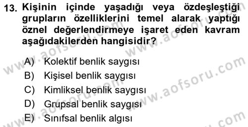 Din Psikolojisi Dersi Ara Sınavı Deneme Sınav Soruları 13. Soru