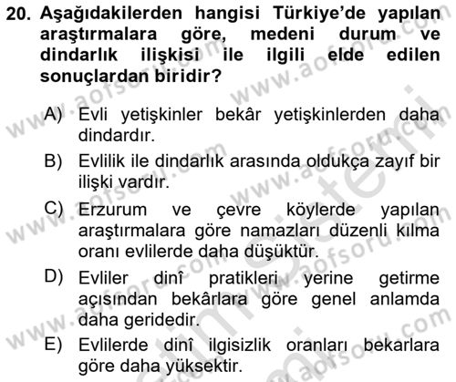 Din Psikolojisi Dersi Ara Sınavı Deneme Sınav Soruları 20. Soru