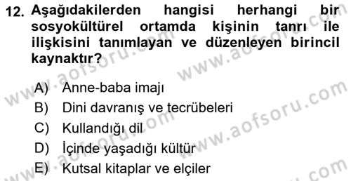 Din Psikolojisi Dersi 2024 - 2025 Yılı (Final) Dönem Sonu Sınav Soruları 12. Soru