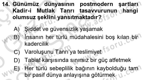 Din Psikolojisi Dersi 2024 - 2025 Yılı (Final) Dönem Sonu Sınav Soruları 14. Soru