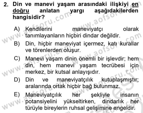 Din Psikolojisi Dersi 2024 - 2025 Yılı (Final) Dönem Sonu Sınav Soruları 2. Soru