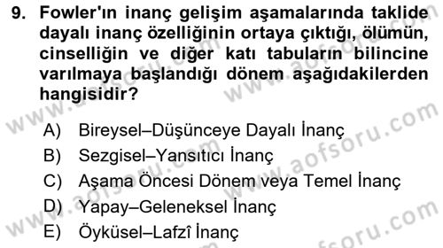 Din Psikolojisi Dersi 2024 - 2025 Yılı (Final) Dönem Sonu Sınav Soruları 9. Soru