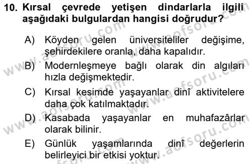 Din Psikolojisi Dersi 2024 - 2025 Yılı Yaz Okulu Sınav Soruları 10. Soru