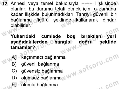 Din Psikolojisi Dersi 2024 - 2025 Yılı Yaz Okulu Sınav Soruları 12. Soru