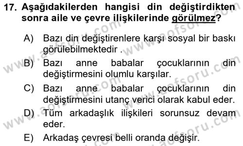 Din Psikolojisi Dersi 2024 - 2025 Yılı Yaz Okulu Sınav Soruları 17. Soru