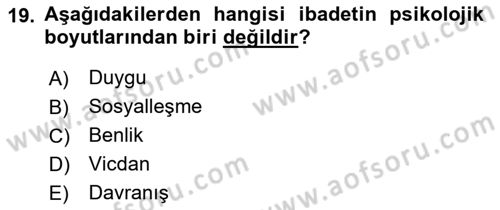 Din Psikolojisi Dersi 2024 - 2025 Yılı Yaz Okulu Sınav Soruları 19. Soru