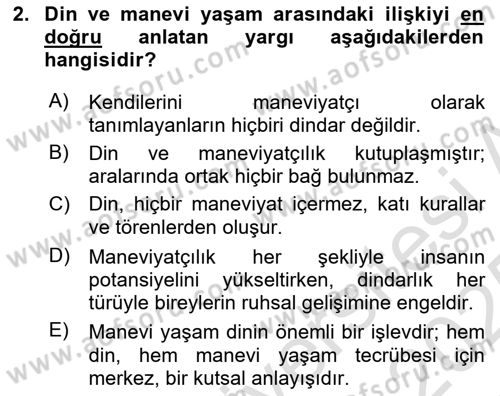 Din Psikolojisi Dersi 2024 - 2025 Yılı Yaz Okulu Sınav Soruları 2. Soru