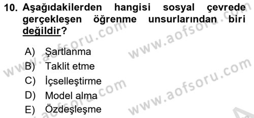 Din Psikolojisi Dersi 2025 - 2026 Yılı (Vize) Ara Sınav Soruları 10. Soru