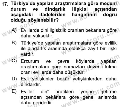Din Psikolojisi Dersi 2025 - 2026 Yılı (Vize) Ara Sınav Soruları 17. Soru
