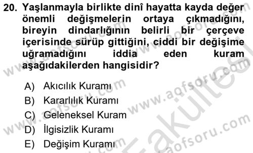 Din Psikolojisi Dersi 2025 - 2026 Yılı (Vize) Ara Sınav Soruları 20. Soru