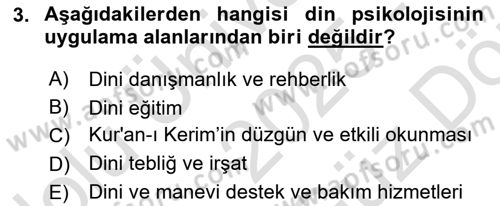Din Psikolojisi Dersi 2025 - 2026 Yılı (Vize) Ara Sınav Soruları 3. Soru
