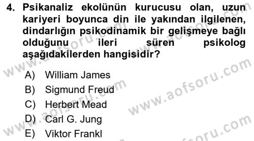 Din Psikolojisi Dersi 2025 - 2026 Yılı (Vize) Ara Sınav Soruları 4. Soru