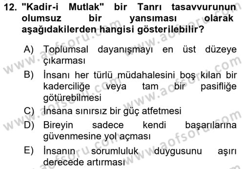 Din Psikolojisi Dersi 2025 - 2026 Yılı (Final) Dönem Sonu Sınav Soruları 12. Soru
