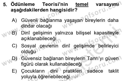 Din Psikolojisi Dersi 2025 - 2026 Yılı (Final) Dönem Sonu Sınav Soruları 5. Soru